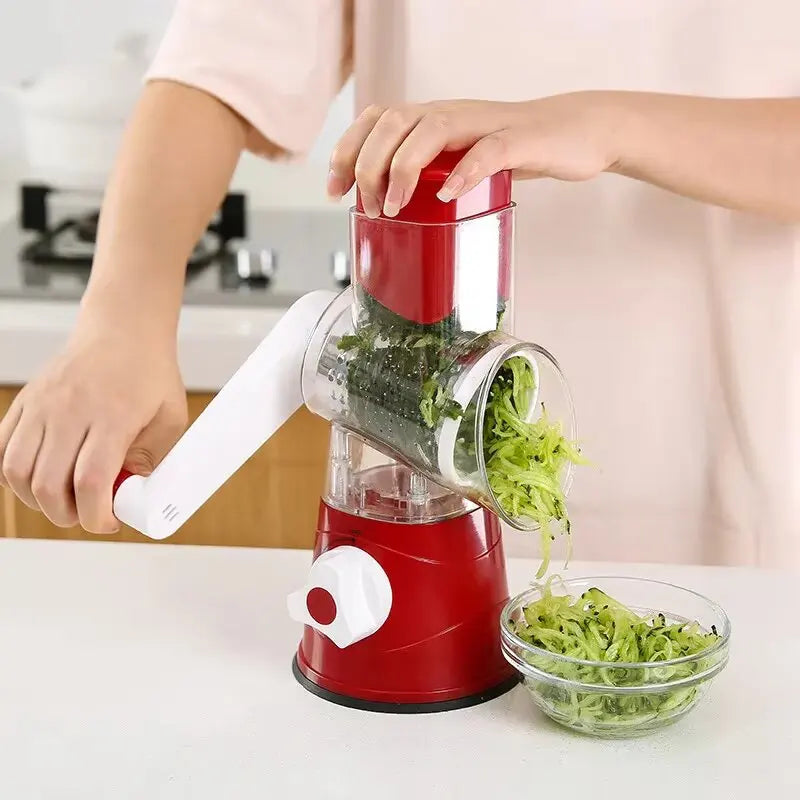 Generic Grater Master, Easy to Clean Rotary Cheese Grater & Vegetable Slicer with 3 Interchangeable Stainless Steel Blades