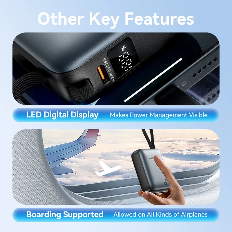 Vention Power Bank 10000mAh – Carregamento Rápido PD 35W, Bateria Portátil para iPhone 16/15 Pro Max e Xiaomi