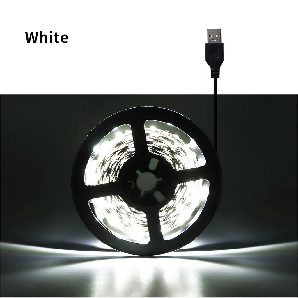 Tira LED USB 5V 2835 – Luz de Fundo para TV, Branca e Warm White – Decoração de Casa 1–5 m