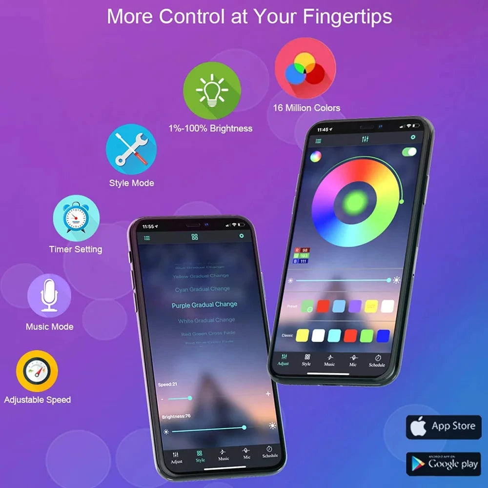 Fita LED Bluetooth SMD 5050 – Controlável por APP, Luz Decorativa para TV e Quarto