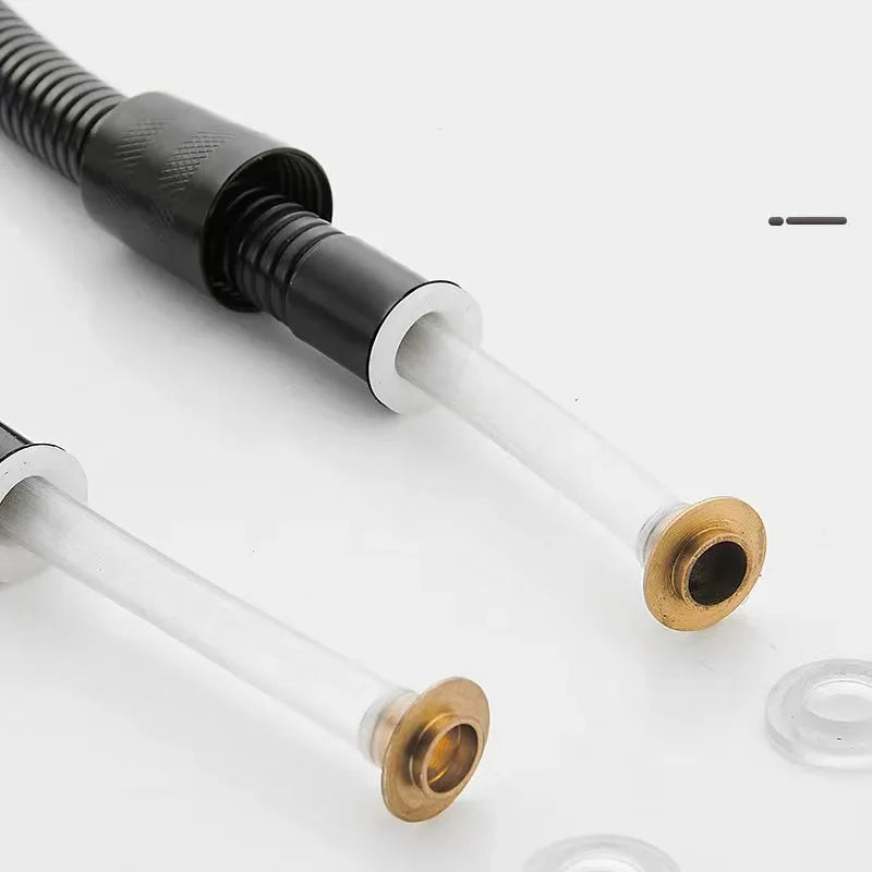 Extensor de Mangueira para Chuveiro 1,5m – Tubo de Aço Inox Preto para Banheiro, Acessório de Torneira e Gaveta