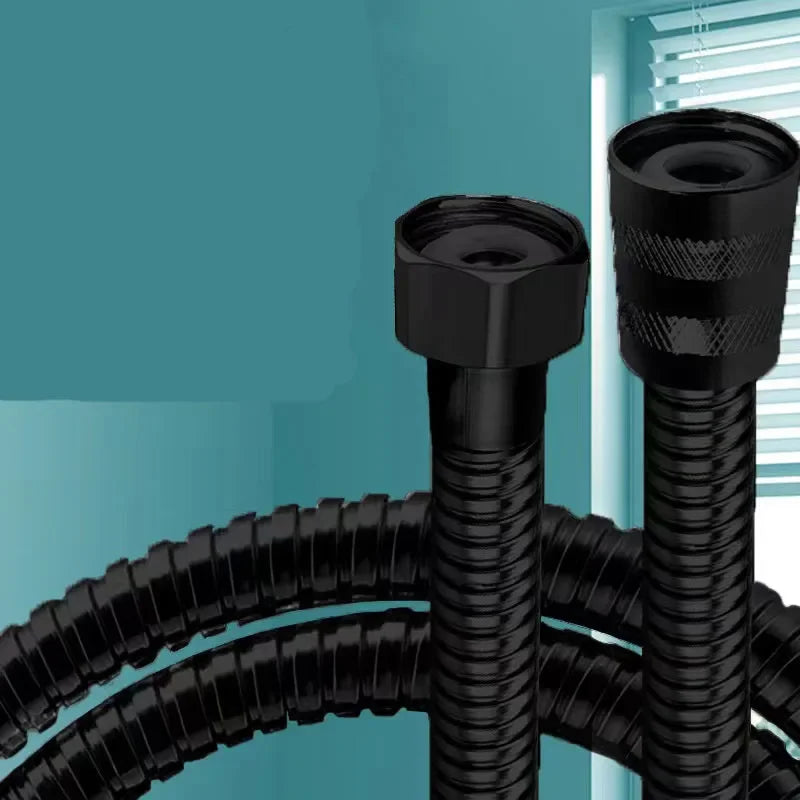 Extensor de Mangueira para Chuveiro 1,5m – Tubo de Aço Inox Preto para Banheiro, Acessório de Torneira e Gaveta