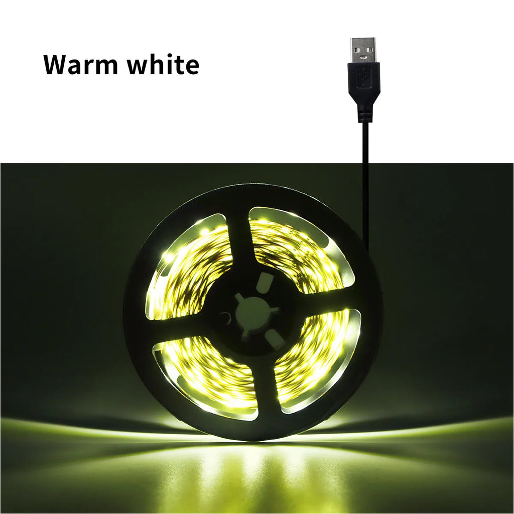 Tira LED USB 5V 2835 – Luz de Fundo para TV, Branca e Warm White – Decoração de Casa 1–5 m