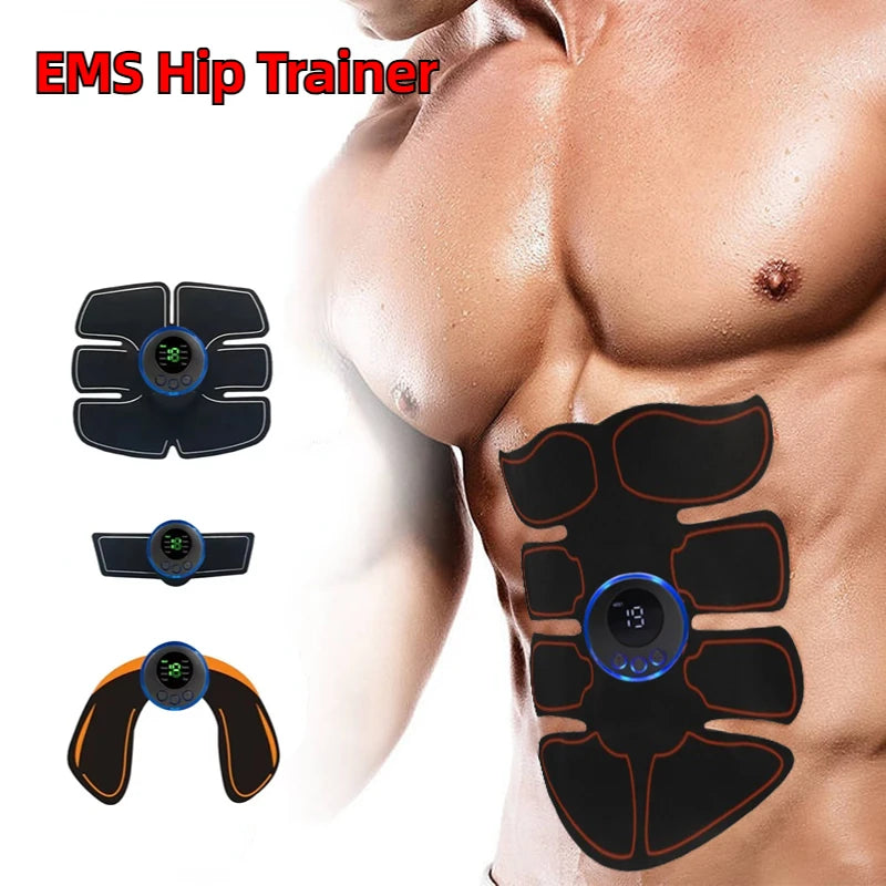 Estimulador Muscular EMS USB Recarregável – Hip Trainer e Abdominal ABS, Massageador Fitness para Emagrecimento e Modelagem Corporal