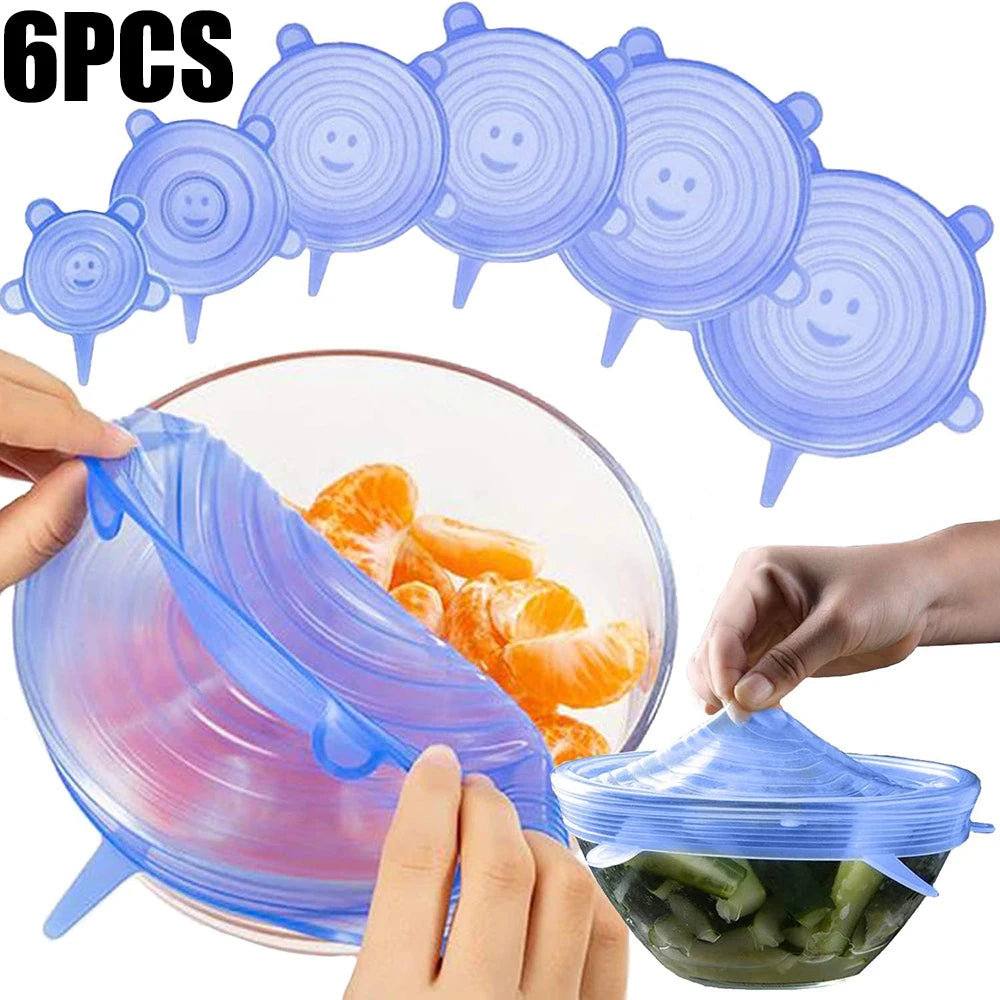 6 Peças Tampas de Silicone Reutilizáveis – Herméticas para Alimentos