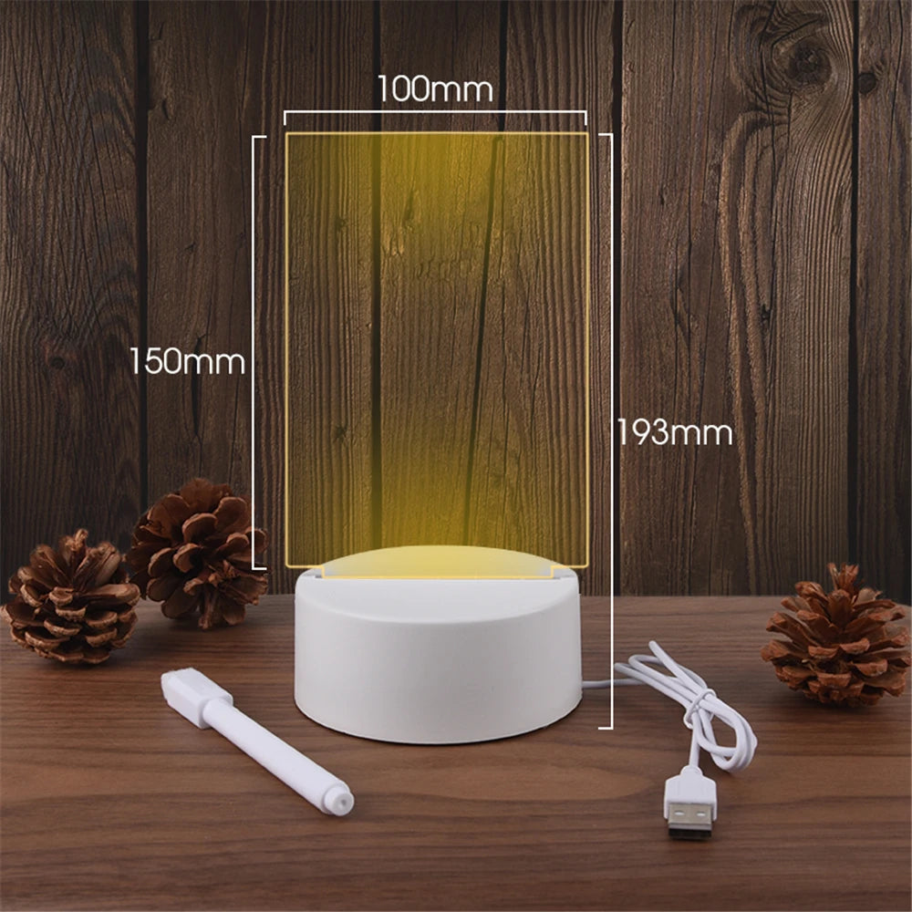 Luminária Noturna LED Transparente – Luz Acrílica USB com Quadro de Mensagens Apagável e Calendário
