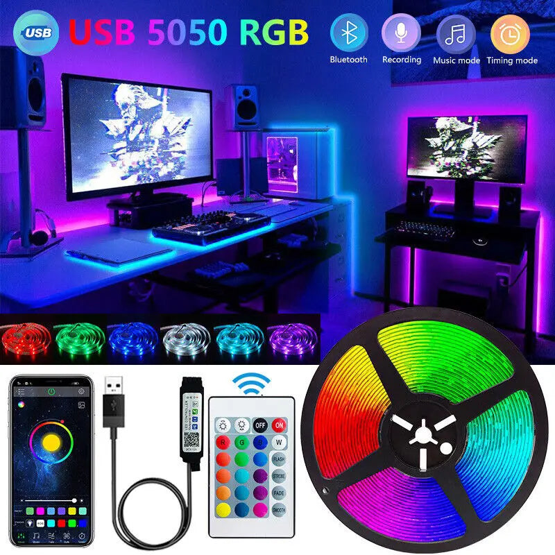 Fita LED Bluetooth SMD 5050 – Controlável por APP, Luz Decorativa para TV e Quarto
