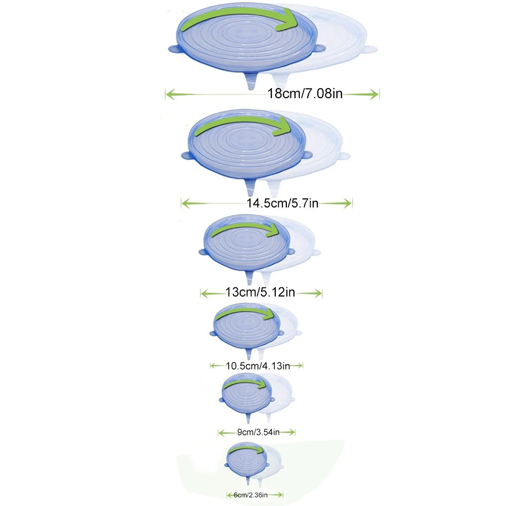6 Peças Tampas de Silicone Reutilizáveis – Herméticas para Alimentos