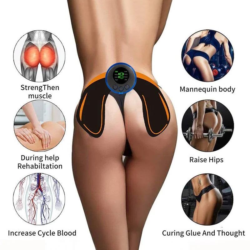 Estimulador Muscular EMS USB Recarregável – Hip Trainer e Abdominal ABS, Massageador Fitness para Emagrecimento e Modelagem Corporal