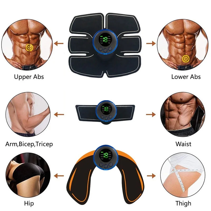 Estimulador Muscular EMS USB Recarregável – Hip Trainer e Abdominal ABS, Massageador Fitness para Emagrecimento e Modelagem Corporal