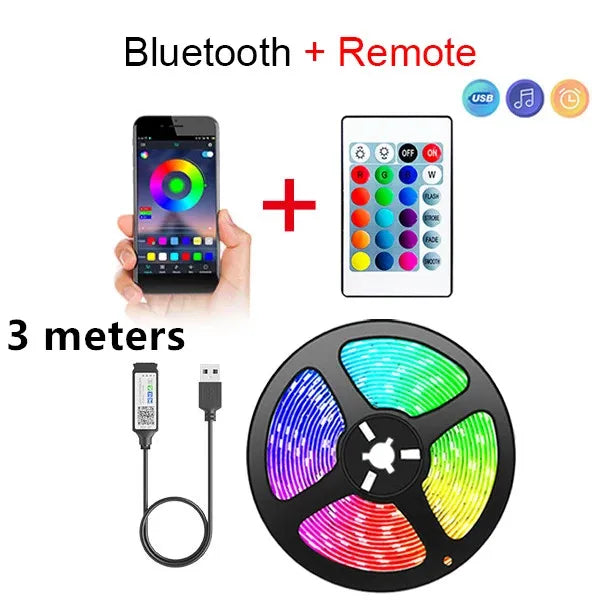 Fita LED Bluetooth SMD 5050 – Controlável por APP, Luz Decorativa para TV e Quarto