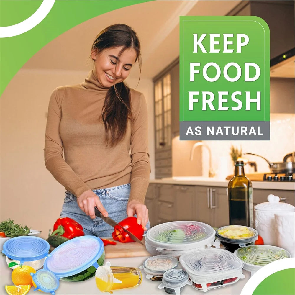 6 Peças Tampas de Silicone Reutilizáveis – Herméticas para Alimentos