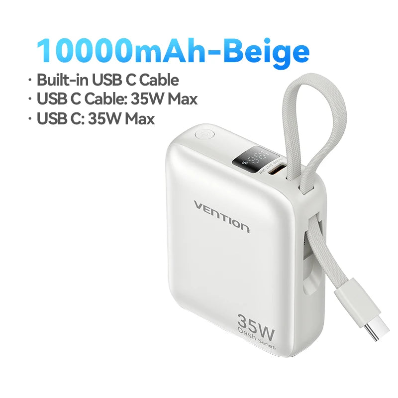 Vention Power Bank 10000mAh – Carregamento Rápido PD 35W, Bateria Portátil para iPhone 16/15 Pro Max e Xiaomi