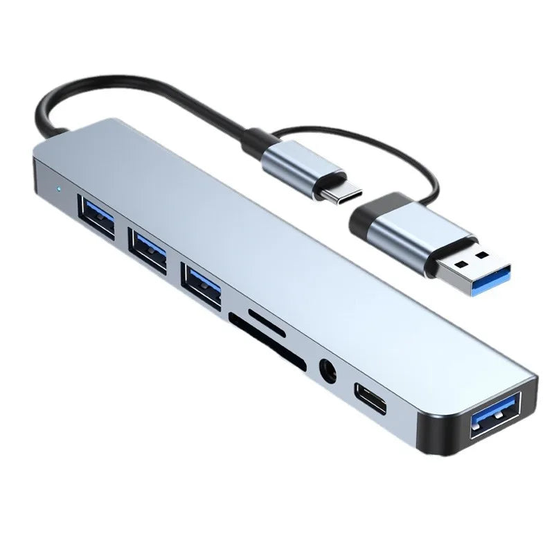 Hub USB-C 8 em 1 para Laptop/Tablet/Smartphone – Micro SD, Áudio 3.5mm, USB
