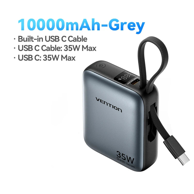 Vention Power Bank 10000mAh – Carregamento Rápido PD 35W, Bateria Portátil para iPhone 16/15 Pro Max e Xiaomi